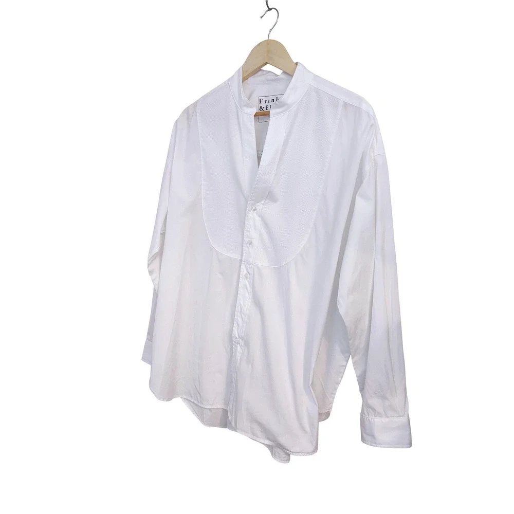 Frank & Eileen Victoria White Collarless Tuxedo Shirt Bib Cotton Womens Large - Picture 6 of 13